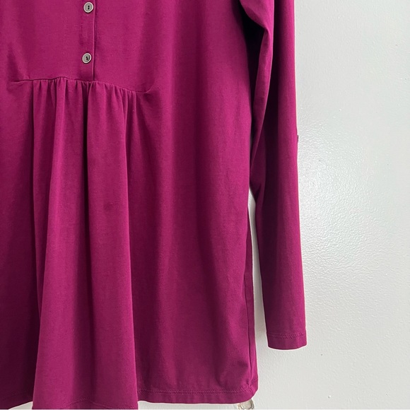 J Jill Plum Pleated Henley Long Sleeve Lagenlook Top - Picture 4 of 8
